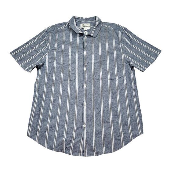 Madewell Easy Fit Crinkle Cotton Short Sleeve Shirt Small Striped Gray Men's - Picture 2 of 8
